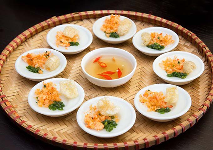Steamed Rice Discs Topped with Shrimp